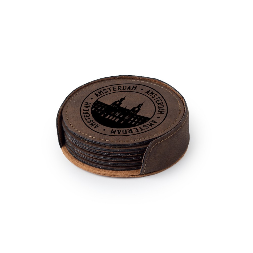 SADDLE COLLECTION BAY BROWN ROUND COASTER 6pcs