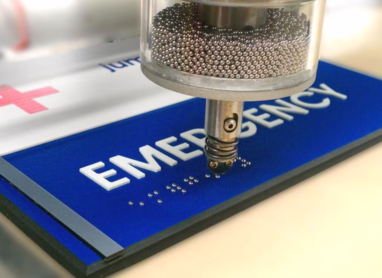 Braille Pen Tool and Spheres Being Applied to Sign