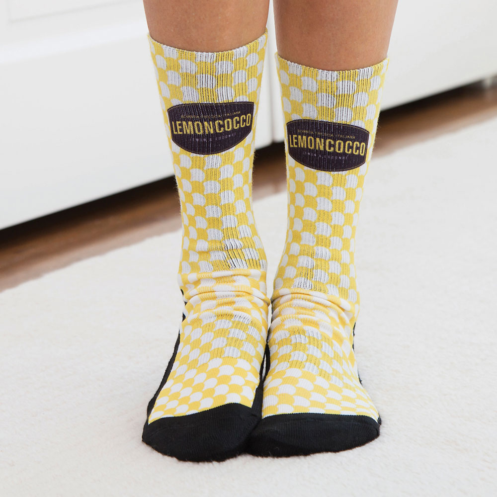 Socks with black bottom and Lemoncocco design sublimated