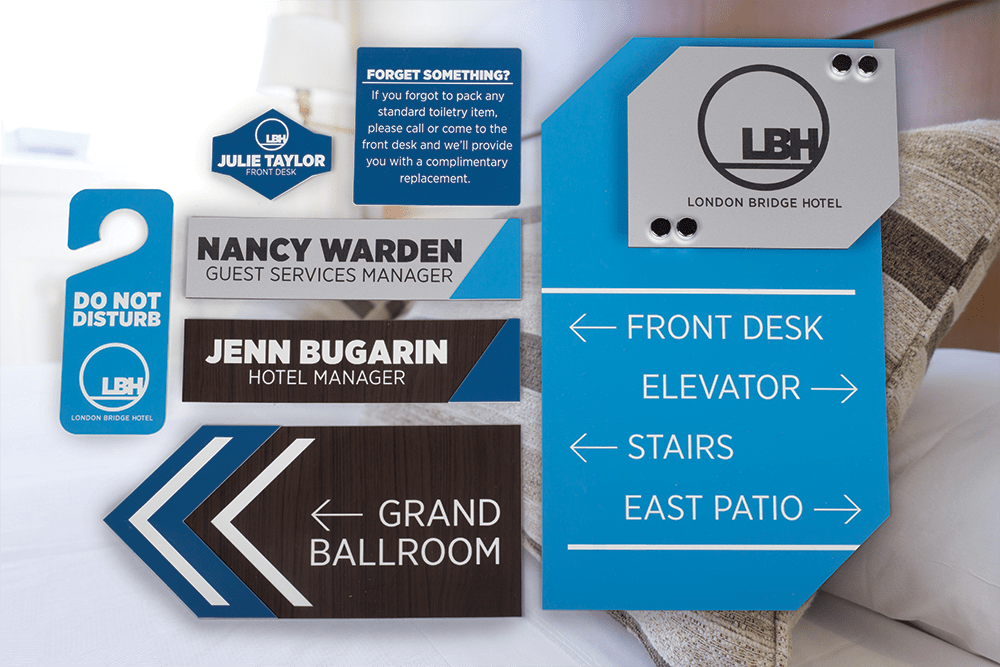Kit of signs designed for a hotel