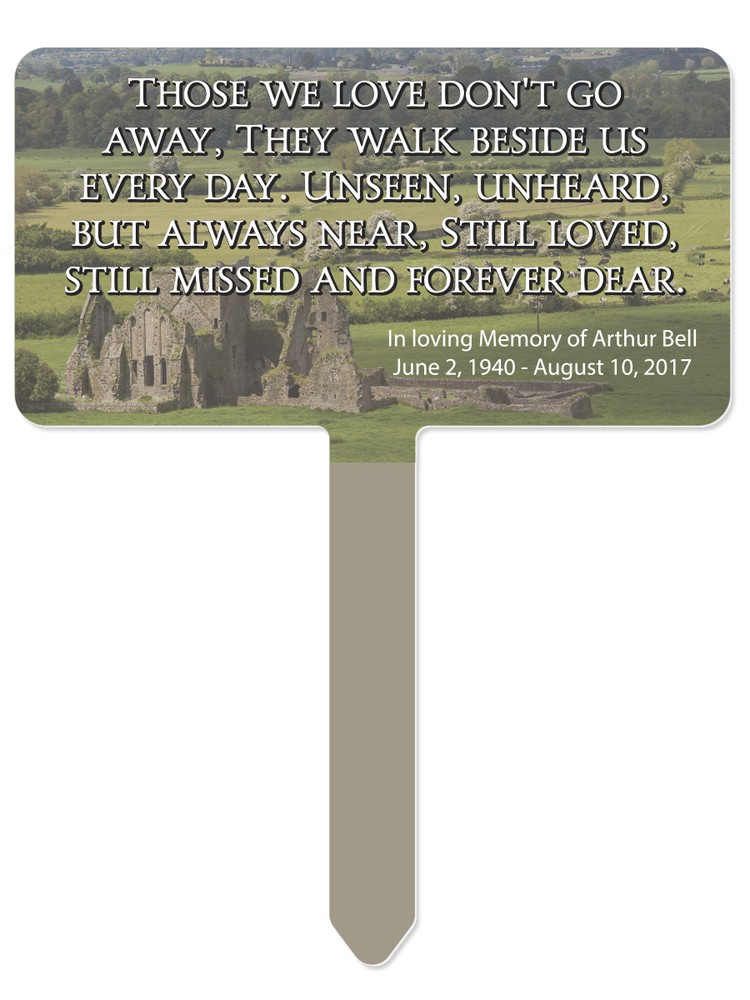 Yard stake with memorial quote sublimated
