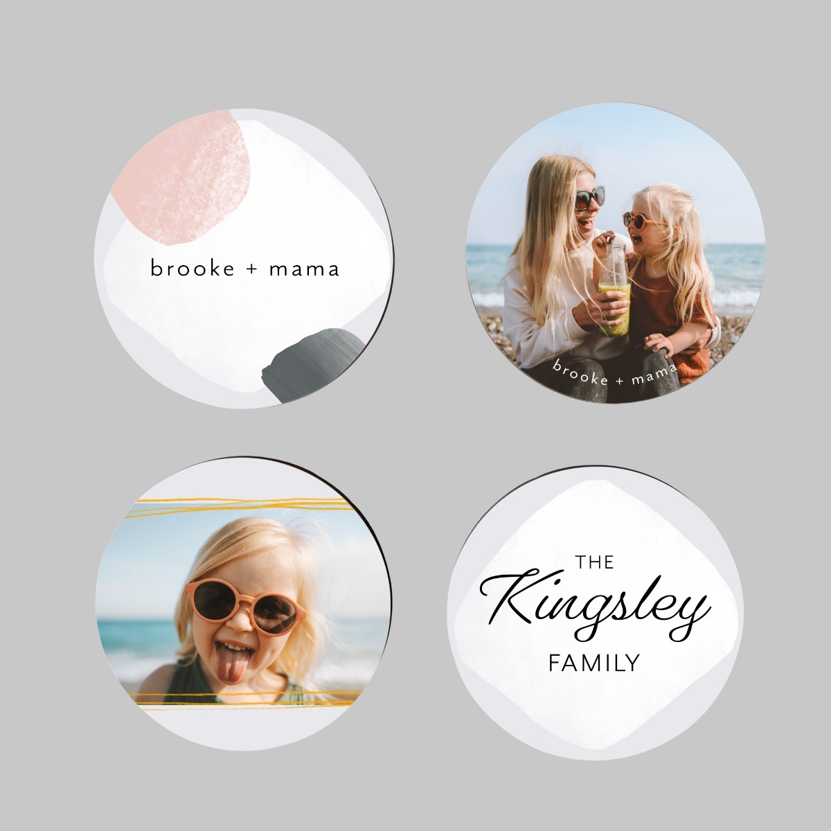 four decorated round coasters

