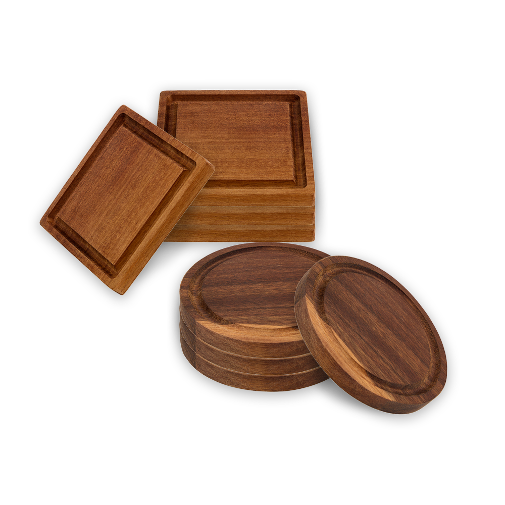 Square and round acacia wood coasters