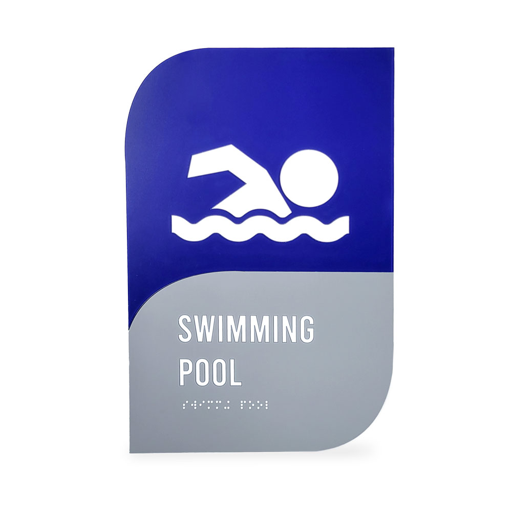 Swimming pool sign with braille