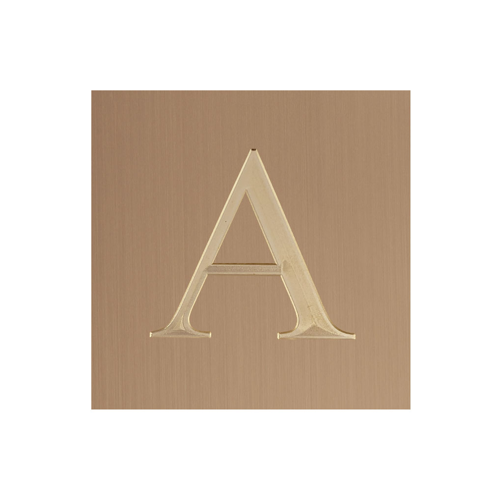 Letter A engraved on Satin gold brass sheet