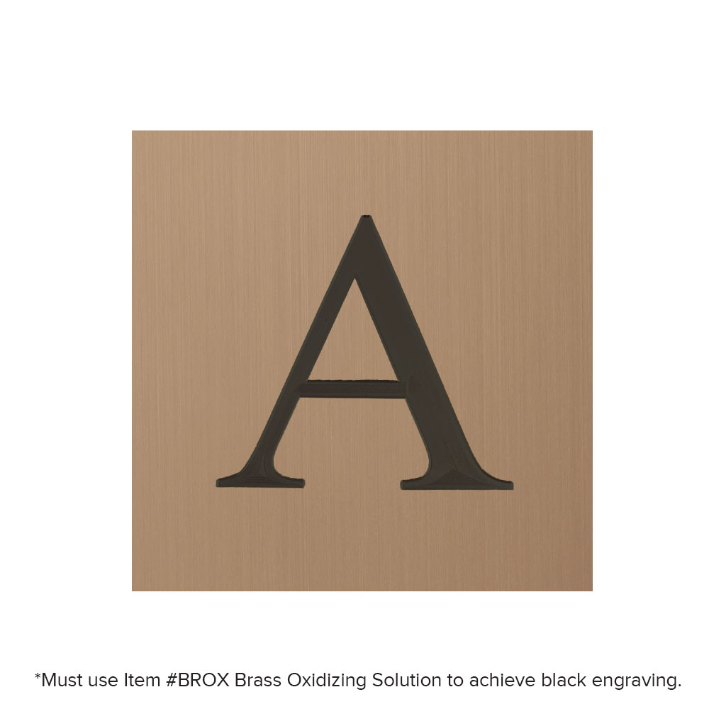 Letter A engraved and oxidized on Satin gold brass sheet