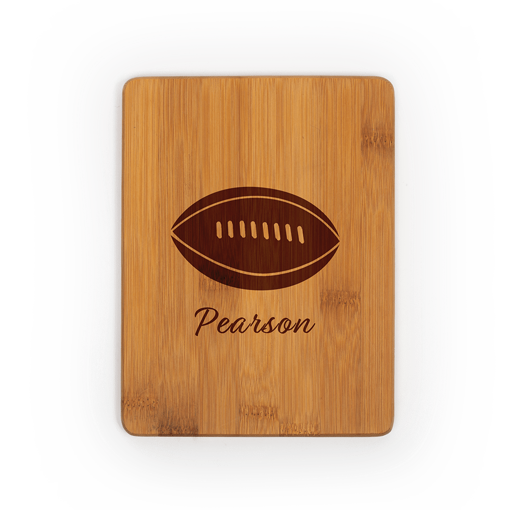 Cutting board with Pearson football design laser engraved