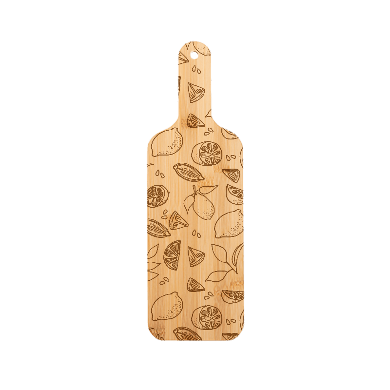 Paddle serving board with lemon design engraved
