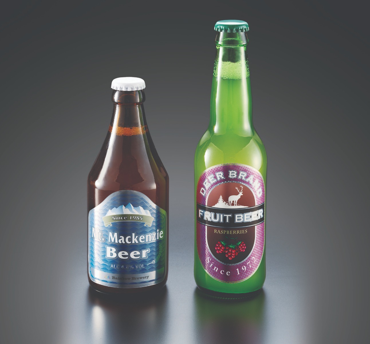 Beer bottles with sticker logos