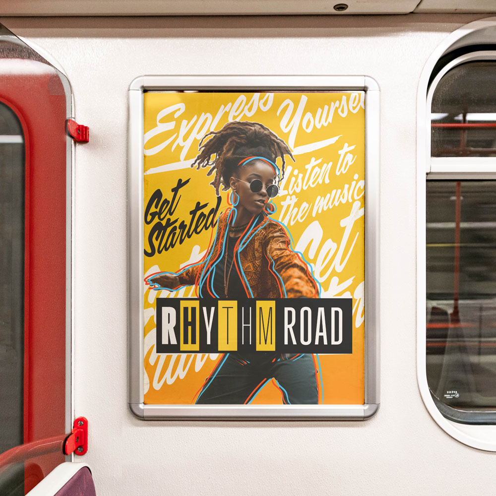 Rhythm Road poster on train