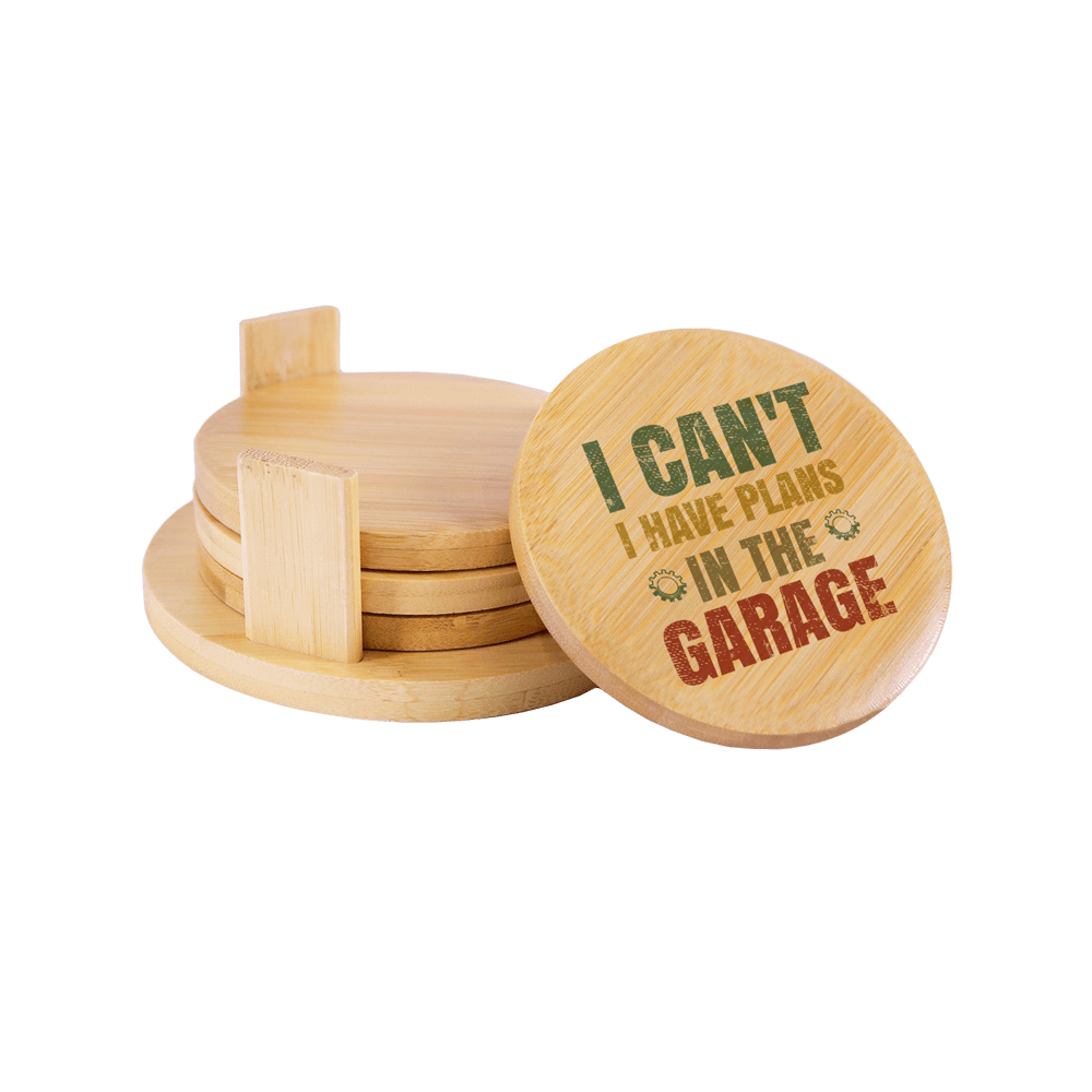 Round Bamboo Sublimation Coaster Set Garage Quote