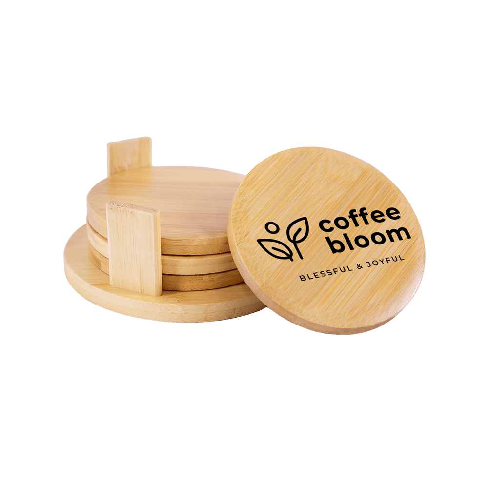 Round Bamboo Sublimation Coaster Set Café Bloom