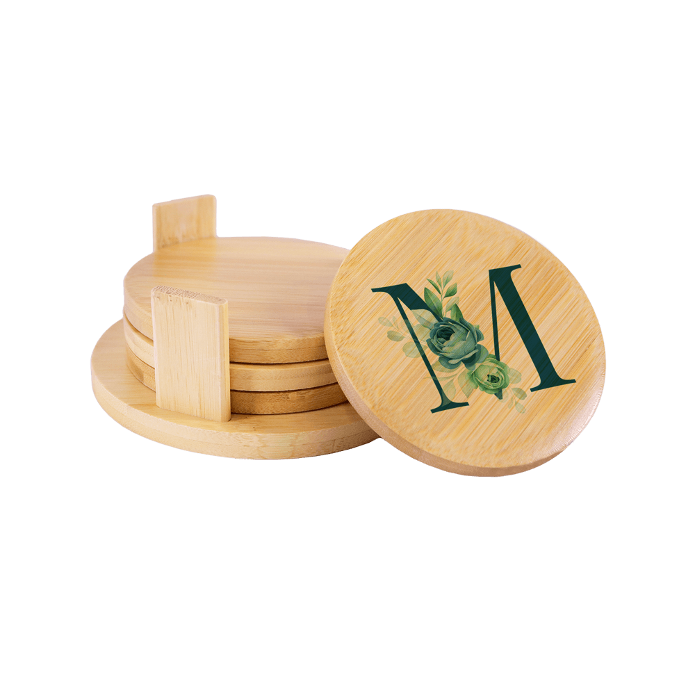 Round Bamboo Sublimation Coaster Set Monogram