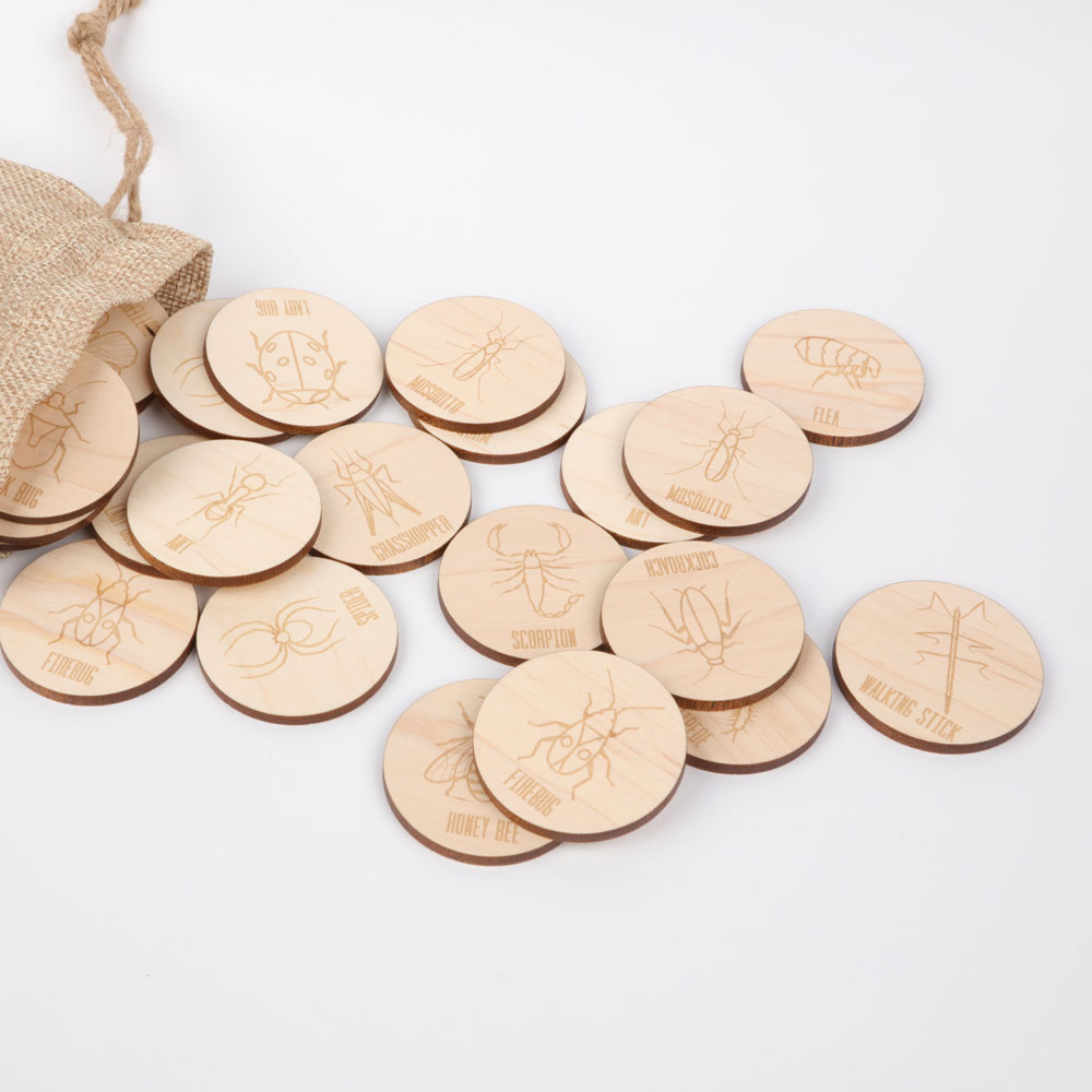 Wooden bug tokens