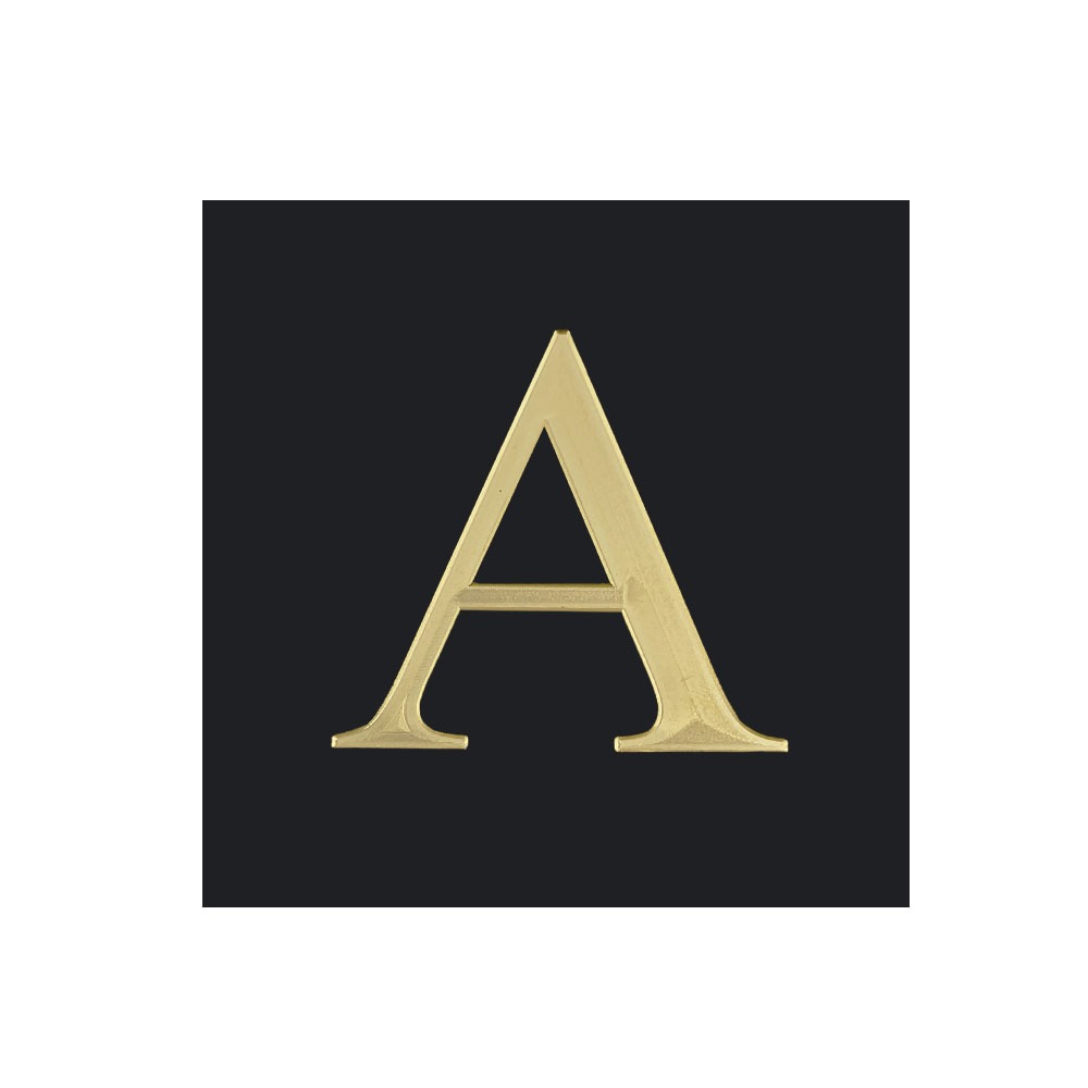 Letter A engraved on flat black brass sheet