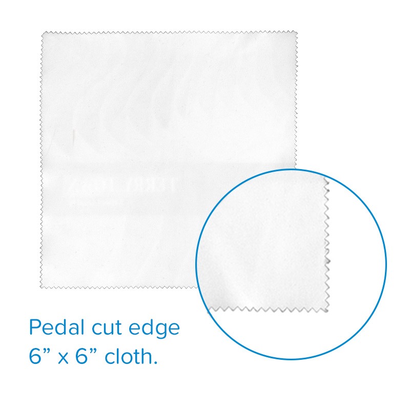 Microfiber cleaning cloth showing close of pedal cut edge