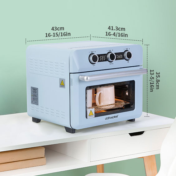 Dimensions of craft express sublimation oven sitting on desk
