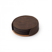 set of 6 blank faux leather coasters in holder color bay brown
