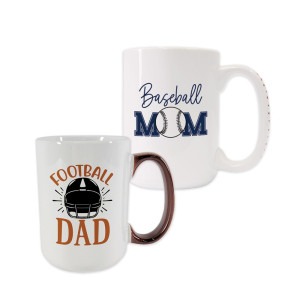 15oz. Ceramic Sublimation Mug with Sport-Themed Handle