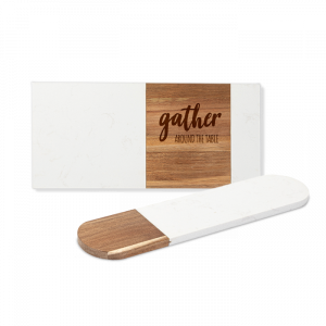 White Marble And Acacia Wood Serving Boards For Engraving