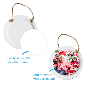 4.8" x 4.8" Wooden White Circle Ornament with Sublimatable Plate