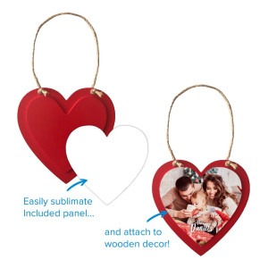 5.5" x 5.6" Wooden Red Heart Ornament with Sublimatable Plate