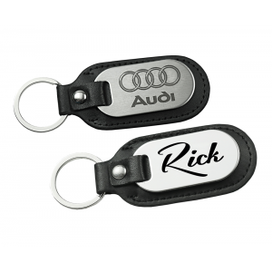 Stainless Steel Keychain With Black Leather Backer