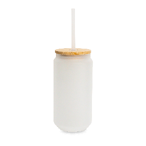 16oz Frosted Glass Can with Bamboo Lid and Straw for Sublimation