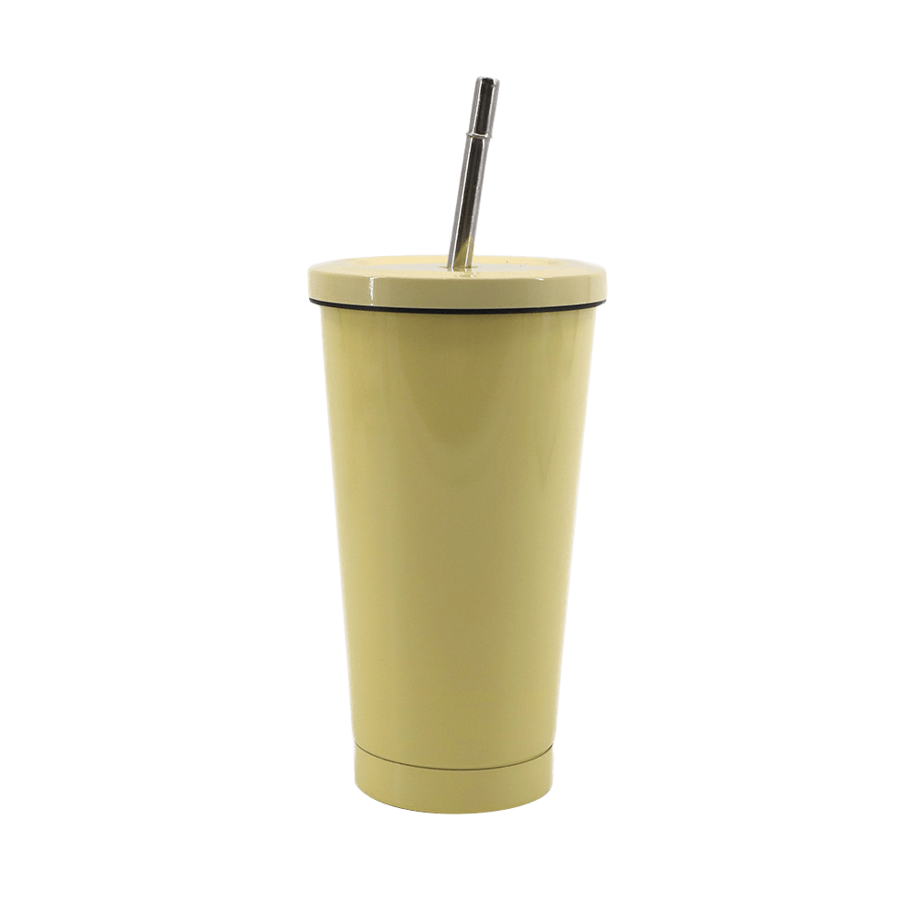 15oz Yellow Stainless Steel Tumbler with Lid and Straw