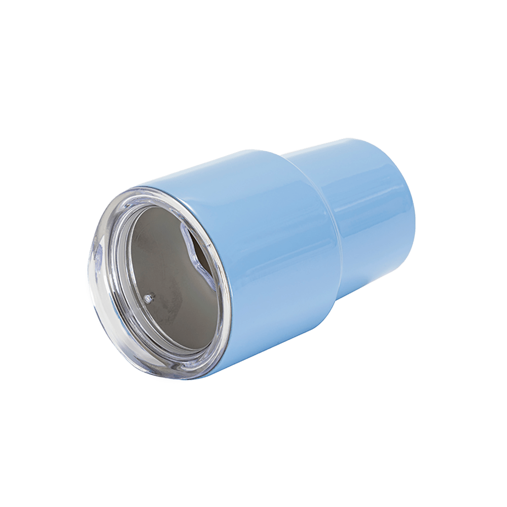 Blank blue 3oz tumbler shot glass laying down