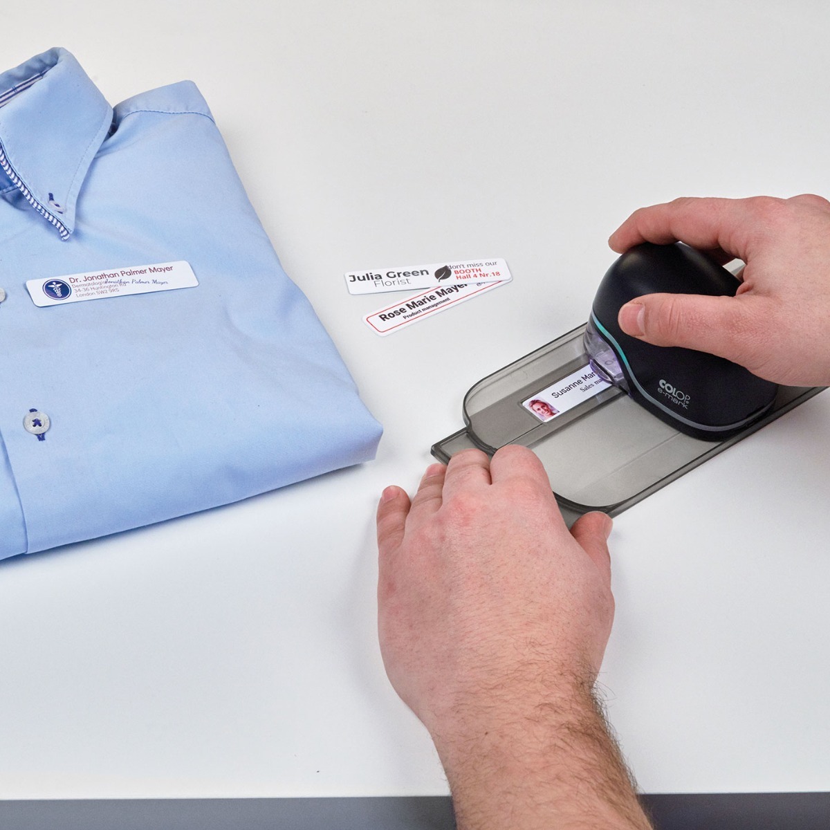 e-mark printing on adhesive nametags