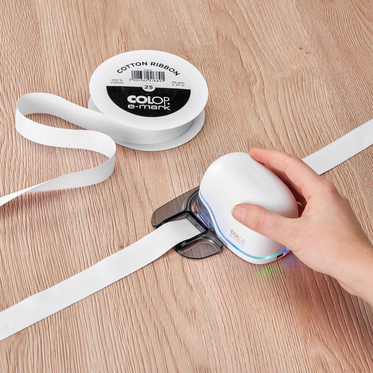 cotton ribbon ready to print with e-mark create
