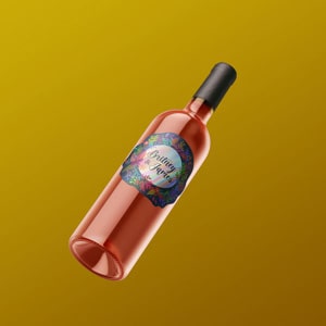 Holographic sticker on wine bottle
