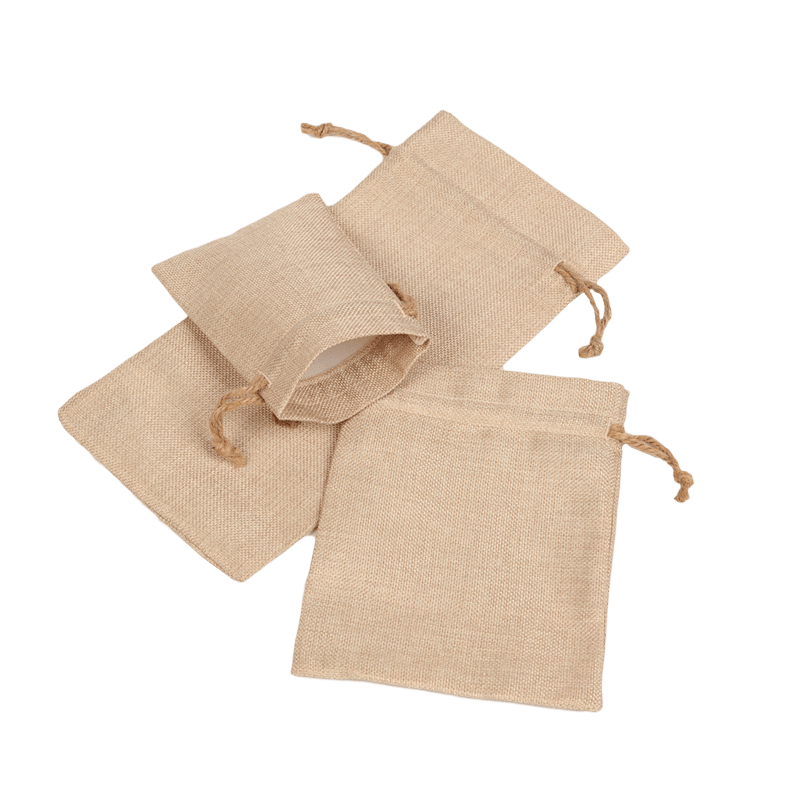 3 different size faux burlap drawstring bags