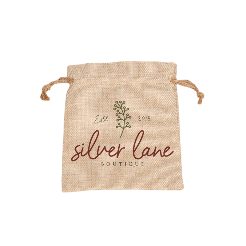 Faux Burlap Drawstring Bag printed with business logo