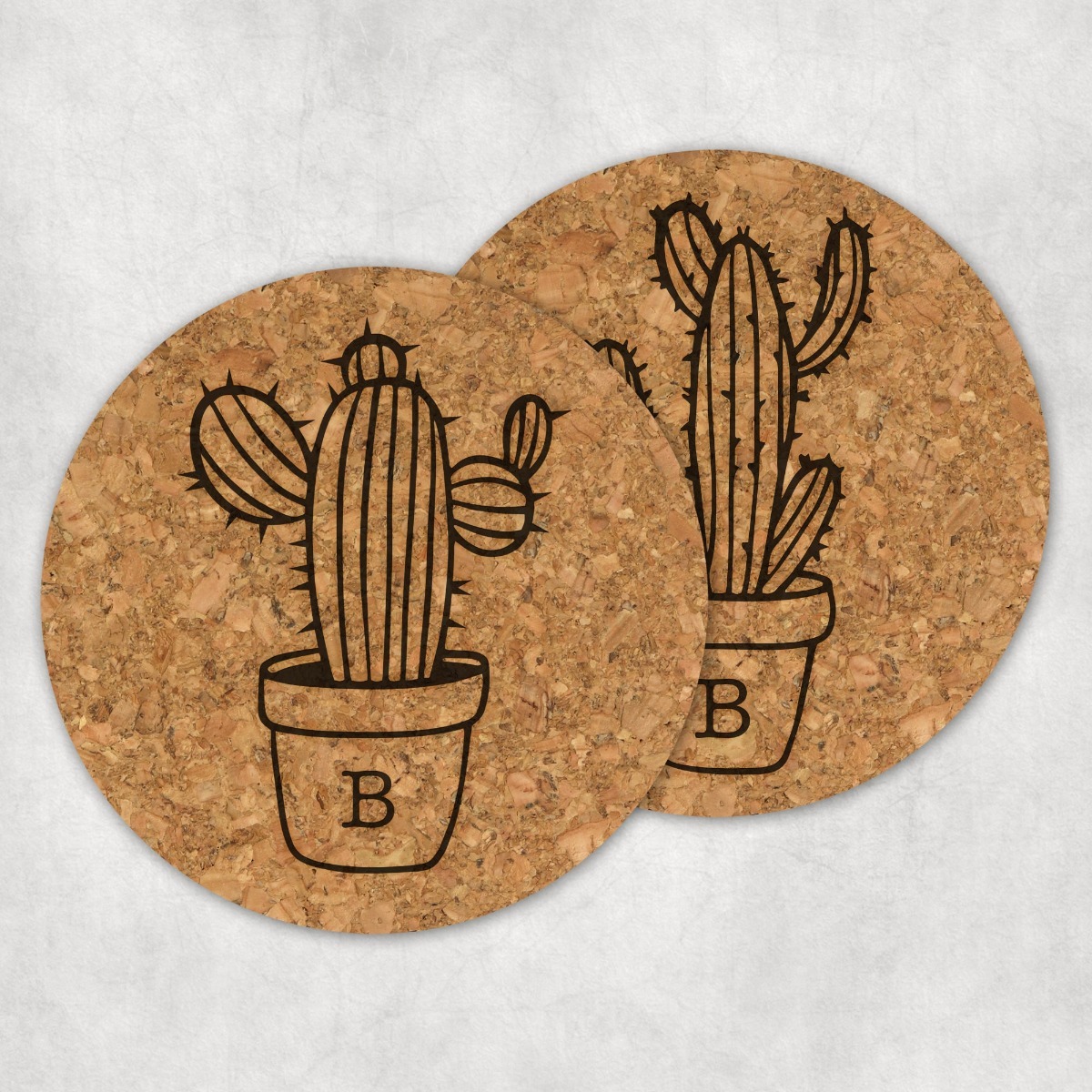 Cork coasters with cactus design