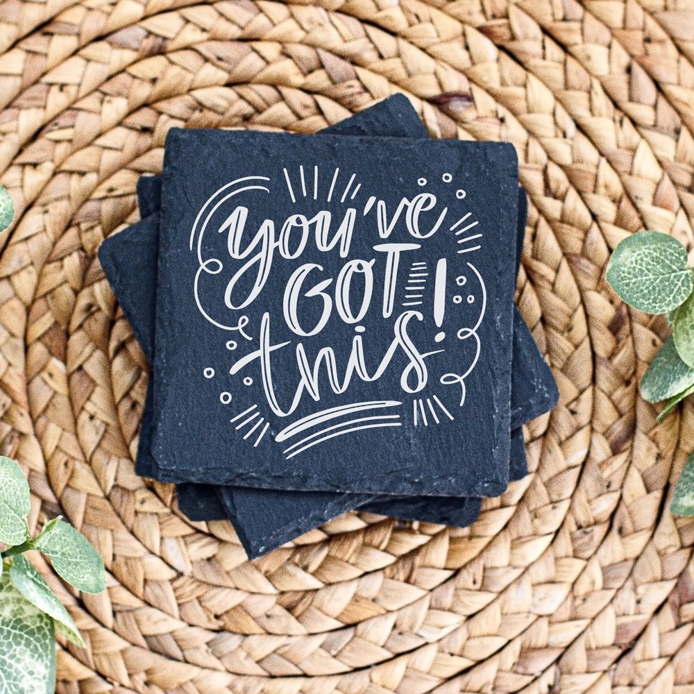 Infrared engraved slate coaster