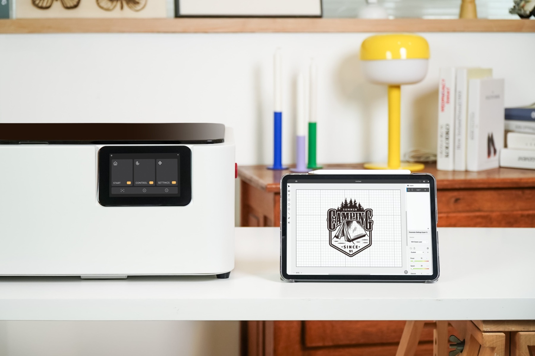 Flux Ador on desk next to tablet