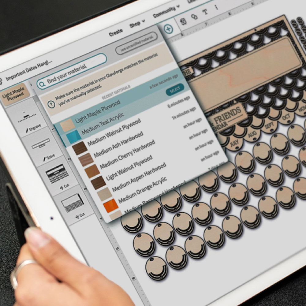 Setting up engraving on tablet for Glowforge Pro HD laser