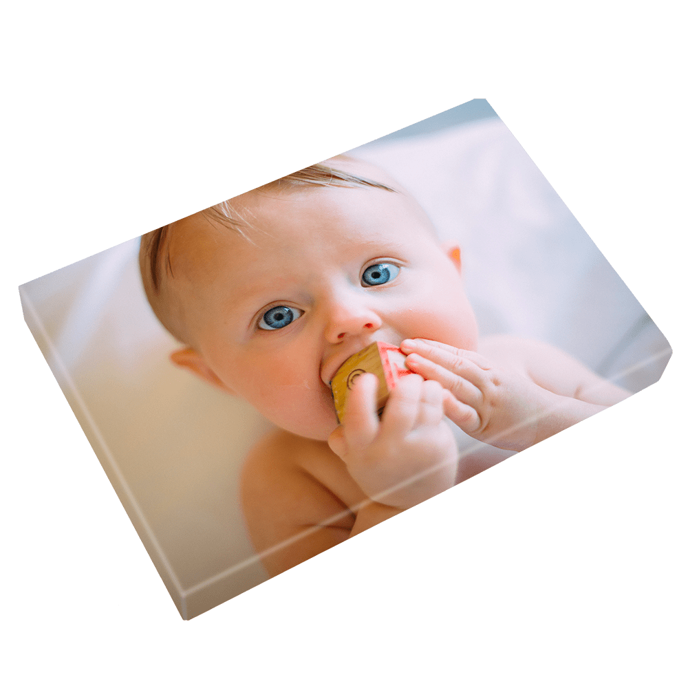 Baby with block printed on aluminum gallery wrap