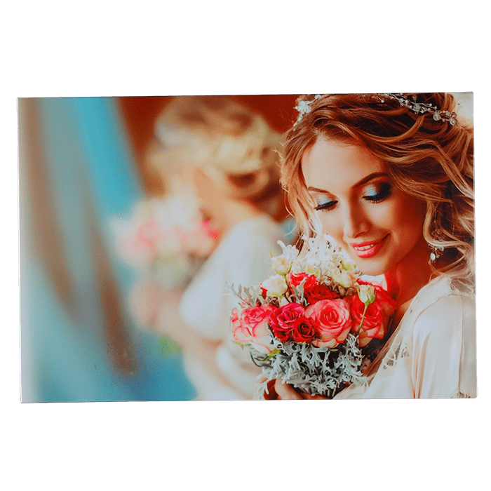 Bride with bouquet printed on aluminum gallery wrap