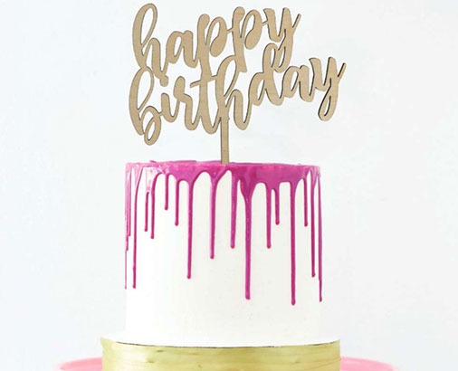 Wood happy brithday cake topper
