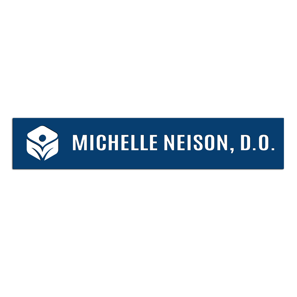 Blue/white name plate