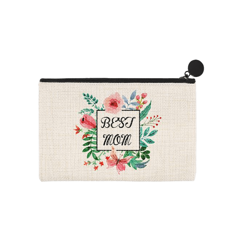 Linen zipper bag with floral best Mom design
