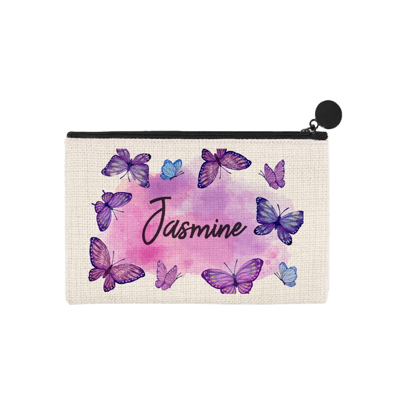 Personalized linen zipper bag with butterflies