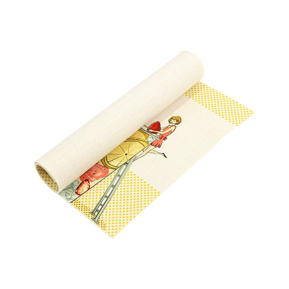 Linen placemat partially rolled up
