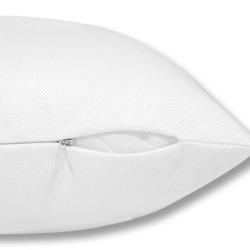 Zipper closure on white linen pillow case