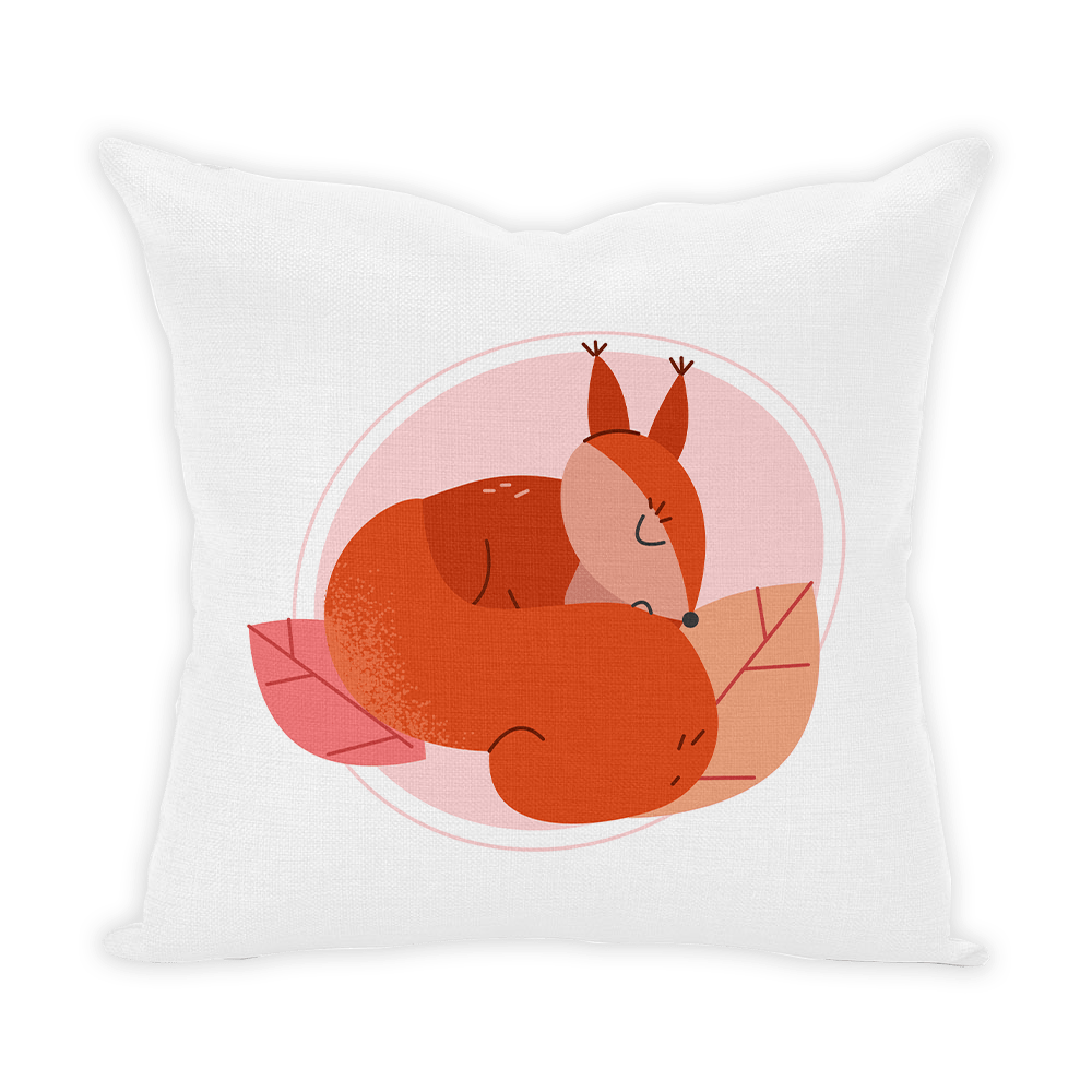White linen pillow with fox design