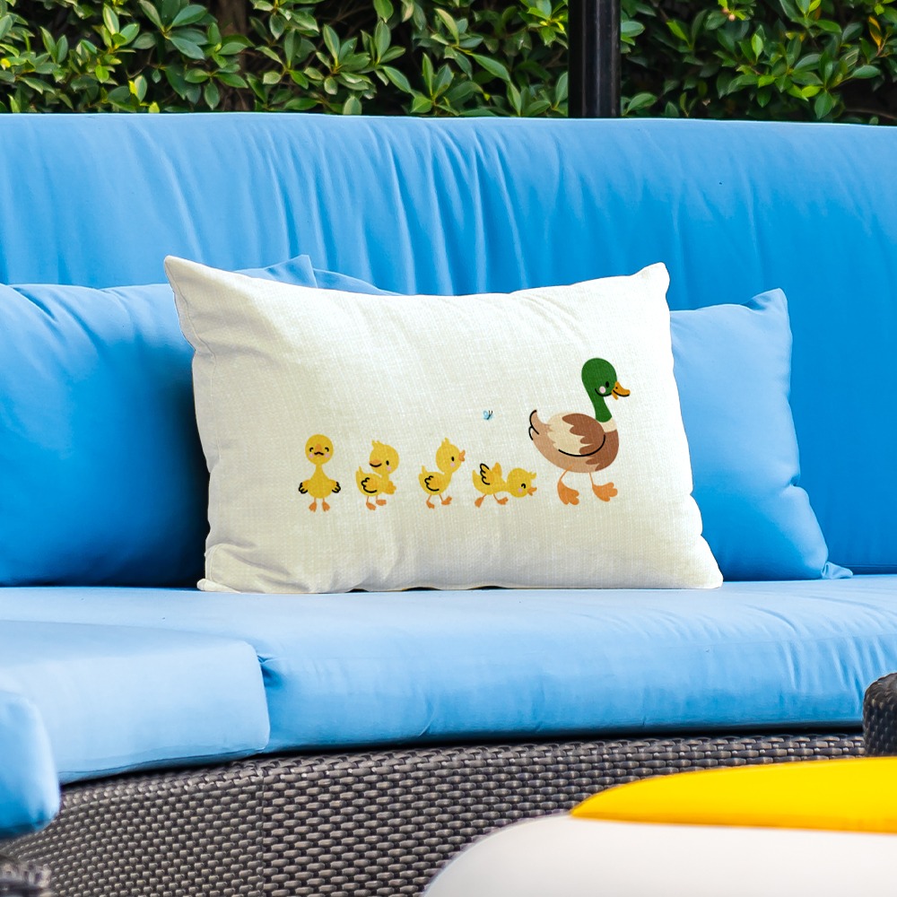Linen lumbar pillow on outdoor sofa