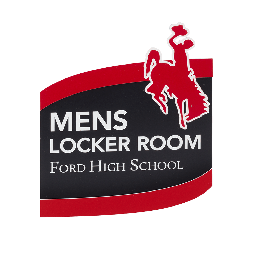 mens locker room sign with outline of cowboy on horse